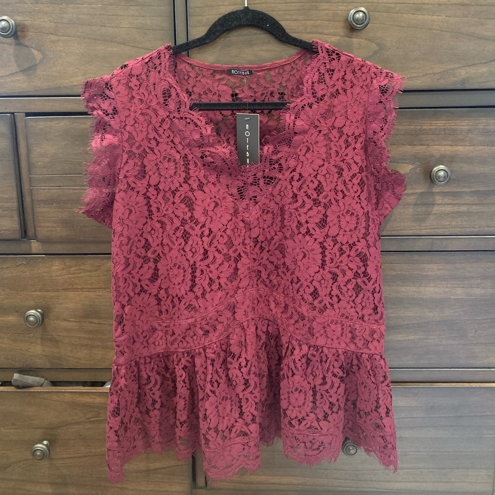 Notebuk maroon peplum lace blouse